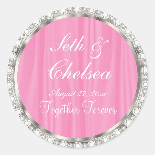 Sticker Rond Jour de mariage Satin rose & Diamants Faux (Devant)