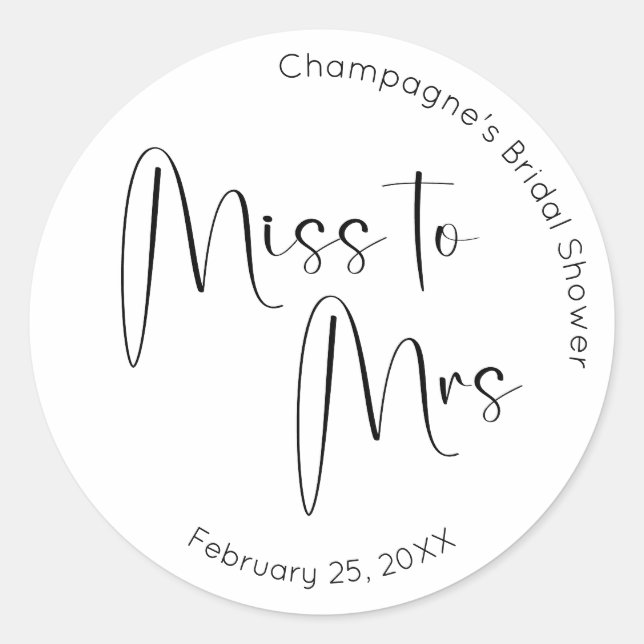 Sticker Rond Jour de Mariage Script Miss to Mrs (Devant)