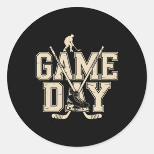 Sticker Rond Jour de match, joueur de hockey sur glace et patin