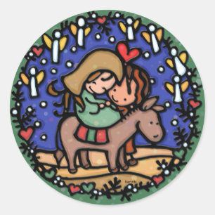 Sticker Rond Jour de Noël de Jésus Angels se réjouissait VERT