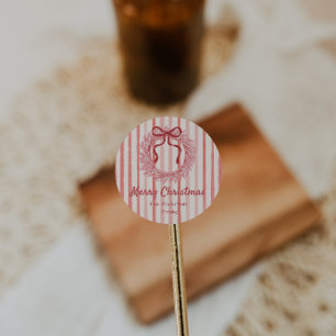 Sticker Rond Jour de Noël de la couronne rouge rose rétro