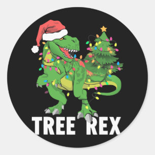Sticker Rond Jour de Noël Dinosaure Arbre Rex Xmas Trex Pajamas