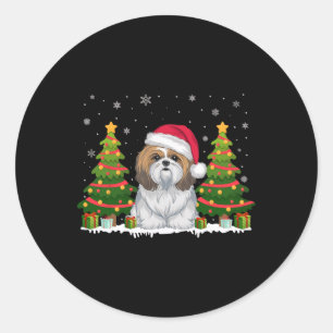 Sticker Rond Jour de Noël Lumières Arbre Chien Chien Chien Chie