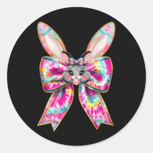 Sticker Rond Jour de Pâques Bunny Face Tie Dye Coquette Bow