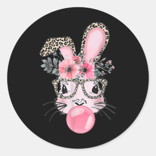 Sticker Rond Jour de Pâques du lapin mignon avec le léopard de