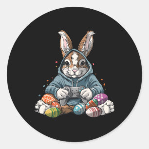 Sticker Rond Jour de Pâques Jeu de lapin Oeuf Amusant Garçons F