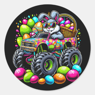 Sticker Rond Jour de Pâques Monster Camion Bunndy Oeuf de Pâque