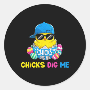 Sticker Rond Jour de Pâques Poussins me creuser Cool Chick à éc