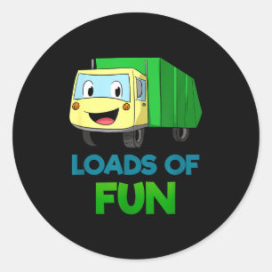 Sticker Rond Jour de recyclage de camions poubelles souriants d