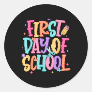 Sticker Rond Jour de rentrée scolaire professeurs filles enfant