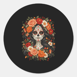 Sticker Rond Jour des morts crâne de sucre catrina jour des mor