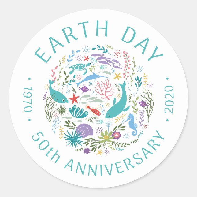 Sticker Rond Jour des terres 2020 50e Anniversaire Animaux de m (Devant)
