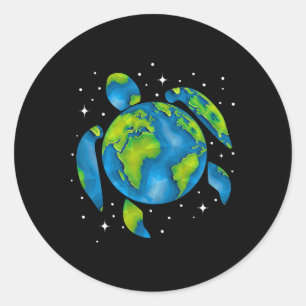 Sticker Rond Jour des terres 2025 Restaurer Recycle Sea Turtle