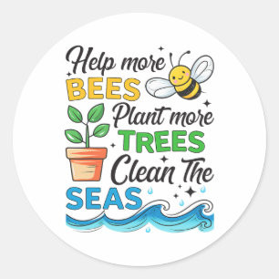 Sticker Rond Jour des terres 2025 Sauvez les abeilles Plantes A