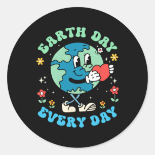 Sticker Rond Jour des terres Chaque Jour Mignonne Planet Joyeux