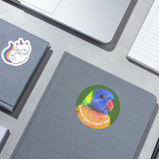 Sticker Rond Jour des terres chaque jour Rainbow Lorikeet Parro (In Situ Book)