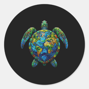Sticker Rond Jour des terres Chemise Tortue Mer Sauvez La Planè