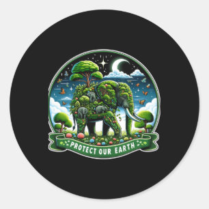 Sticker Rond Jour des terres Chemise verte Sauvez Notre Planète