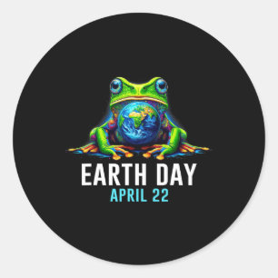 Sticker Rond Jour des terres De Grenouille Sauvez La Planète Co