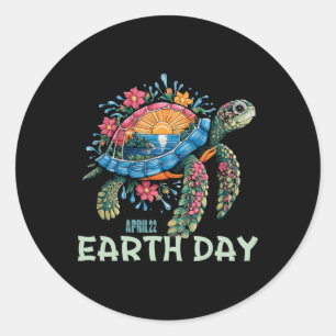 Sticker Rond Jour des terres de tortues marines Sauvez la Terre