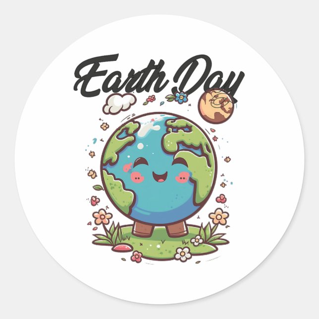 Sticker Rond Jour des terres heureux (Devant)