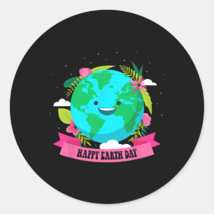 Sticker Rond Jour des terres Joyeux Chemise Mignonne Terre Avec