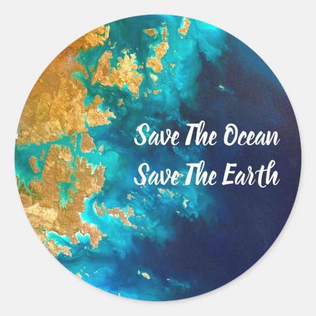 Sticker Rond Jour des terres Moderne Bleu Et Or (Devant)