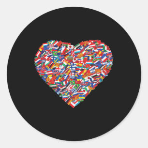 Sticker Rond Jour des terres Monde Tous Les Pays Drapeaux Au Co