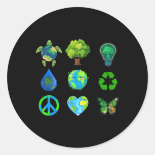Sticker Rond Jour des terres Peace Go Plante Save Water Secourt