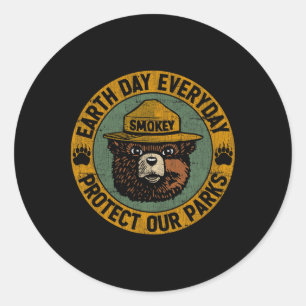 Sticker Rond Jour des terres Quotidien Protéger Nos Parcs Ours 
