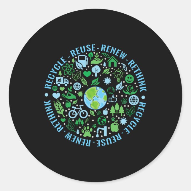 Sticker Rond Jour des terres Recycle Réutiliser Renouveler l'en (Devant)