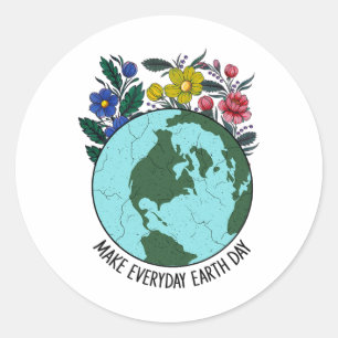 Sticker Rond Jour des terres Restaurer Terre Fleur Art Sauvez L