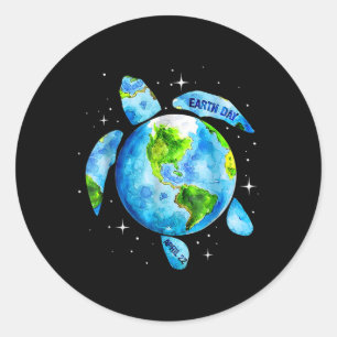 Sticker Rond Jour des terres Restaurer Terre Tortue De Mer Art