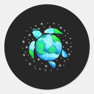 Sticker Rond Jour des terres Sea Turtle Art