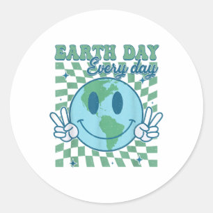 Sticker Rond Jour des terres Smile Quotidien Face Hippie Planet