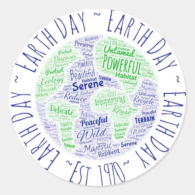 Sticker Rond Jour des terres Word Art (Devant)