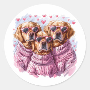 Sticker Rond Jour des Valentines Chiens d'or