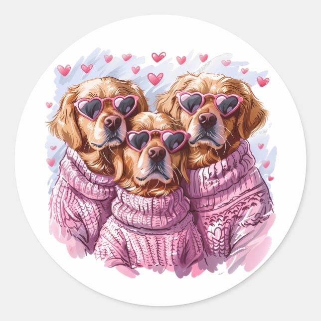 Sticker Rond Jour des Valentines Chiens d'or (Devant)