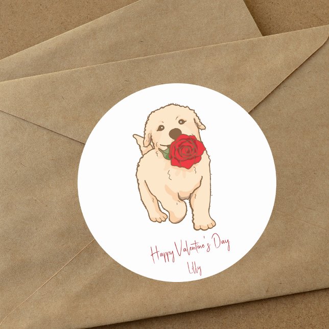 Sticker Rond Jour des Valentines de Chien mignon (Créateur téléchargé)