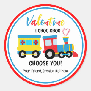 Sticker Rond Jour des Valentines du Train Choo-Choo pour enfant