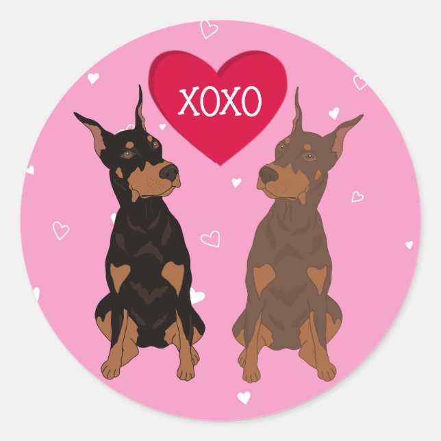 Sticker Rond Jour Doberman Pinscher Valentines (Devant)