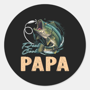 Sticker Rond Jour Drôle Pêcheur Reel Cool Papa Pêcheur Amoureux
