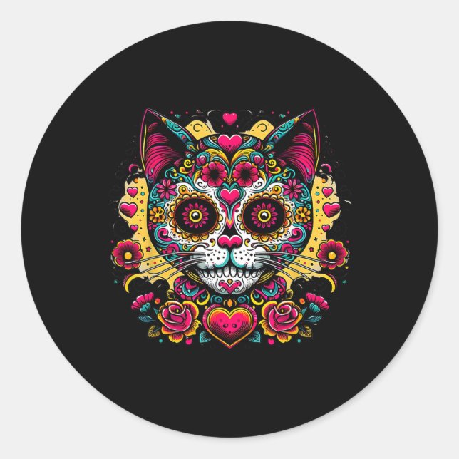 Sticker Rond Jour Du Chat Dead Dia De Los Muertos Cinco De Mayo (Devant)