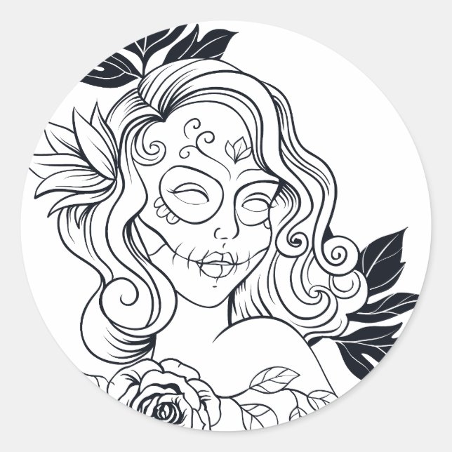 Sticker Rond Jour Du Crâne Sucre De La Fille Morte CALAVEREAR (Devant)