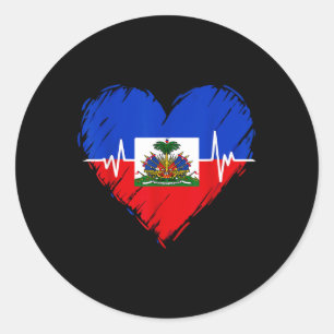 Sticker Rond Jour du Drapeau haïtien Aimer Haïti Coeur Haïti Ra