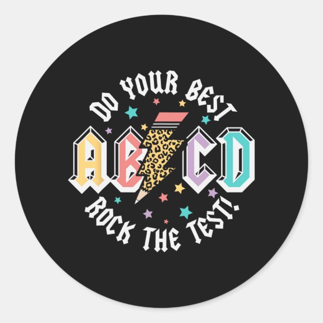 Sticker Rond Jour Enseignants Garçons Filles Abcd Rock Le Test (Devant)