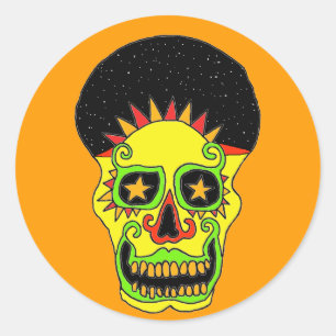 Sticker Rond Jour et nuit d'autocollant de crâne de Sun