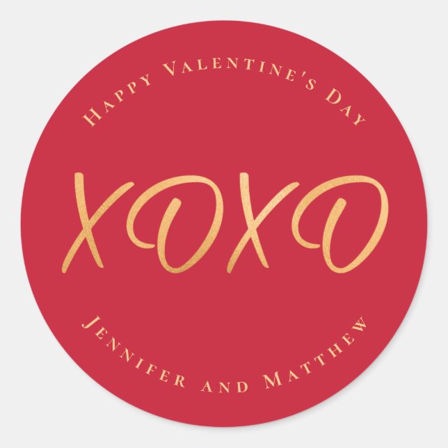 Sticker Rond Jour férié Heureuse Sainte-Valentin XOXO Script (Devant)