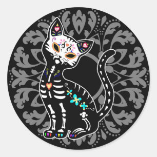 Sticker Rond Jour Girly de la coutume mignonne morte de chat