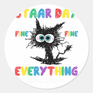 Sticker Rond Jour Noir Chat Enseignant Enfants Test d'étoile D